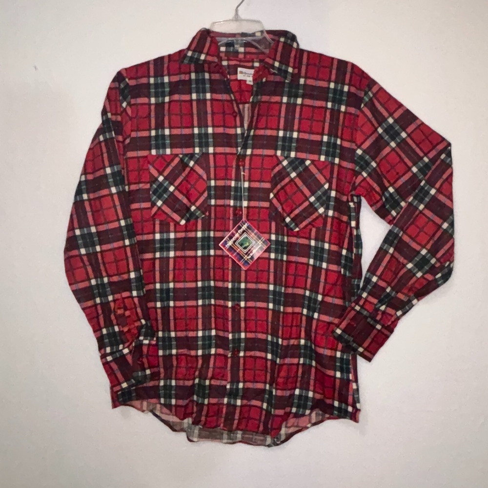 Vtg 70s Streetwear‎ Mens Medium Pockets Highlander Bud Burma Flannel Shirt USA